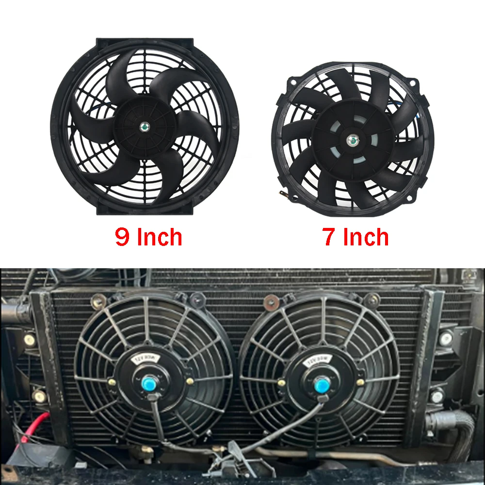 7/9 Inch Universal Slim Fan Push Pull Electric Radiator Fan Air-Sucking Type Cooling & Mounting Kit 12V 80W 2100RPM