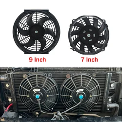 7/9 Inch Universele Slanke Ventilator Push Pull Elektrische Radiator Ventilator Luchtzuigende Type Koeling & Montageset 12V 80W 2100Rpm
