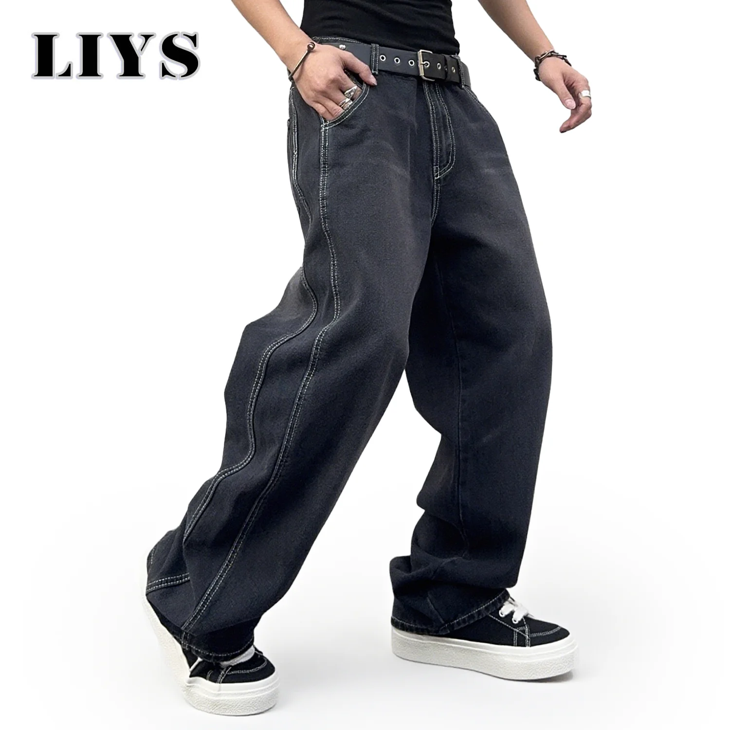 Autumn Men's Black Baggy Street straight-Leg Jeans Winter New Casual Loose Wide Leg Denim Pants Daily Versatile Men's Pants