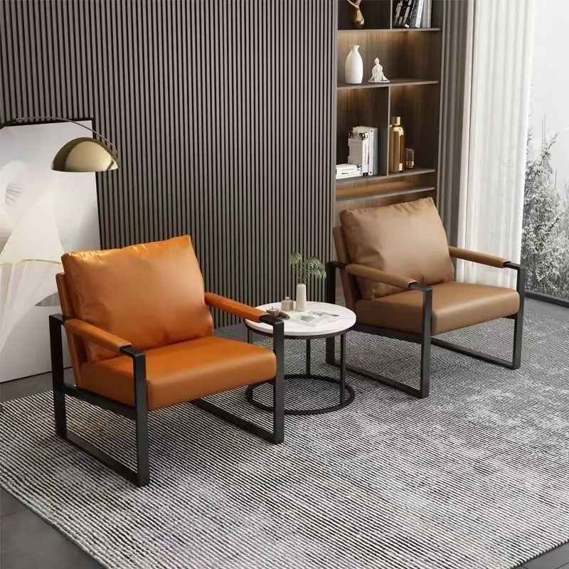

New light luxury wrought iron single sofa chair home living room bedroom chair Internet celebrity modern coffee chair negotiatio