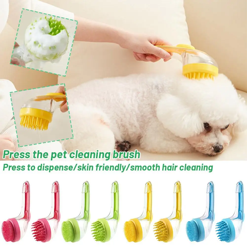 New High-end Silicone Long Handle With Shampoo Dispenser Grooming Massage Bathing Dog Tool Shower Shower Scrubber R0F9