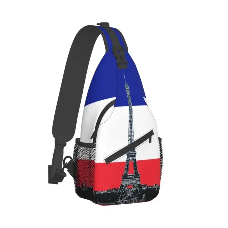 Mode Frankreich Flagge mit Eiffelturm Schlinge Cross body Rucksack Männer Schulter Brusttaschen für Camping Radfahren