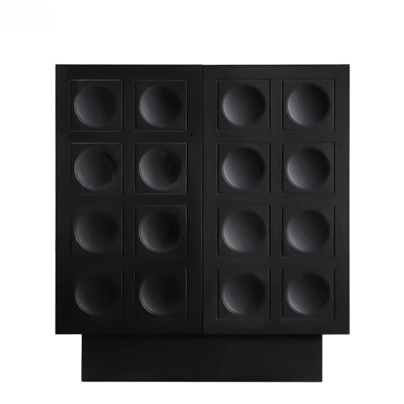 Solid Wood Sideboard Vertical Cabinet Black Storage Semi-High and Low Chest of Drawers Shoes Storage
