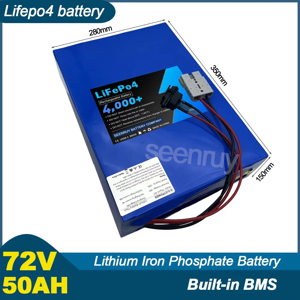 72V 50Ah Lifepo4 With Charger 50A 80A 100A Lithium Iron Phosphate Battery Perfect For Ebike Bicycle Tricycle Motorcycle Scooter