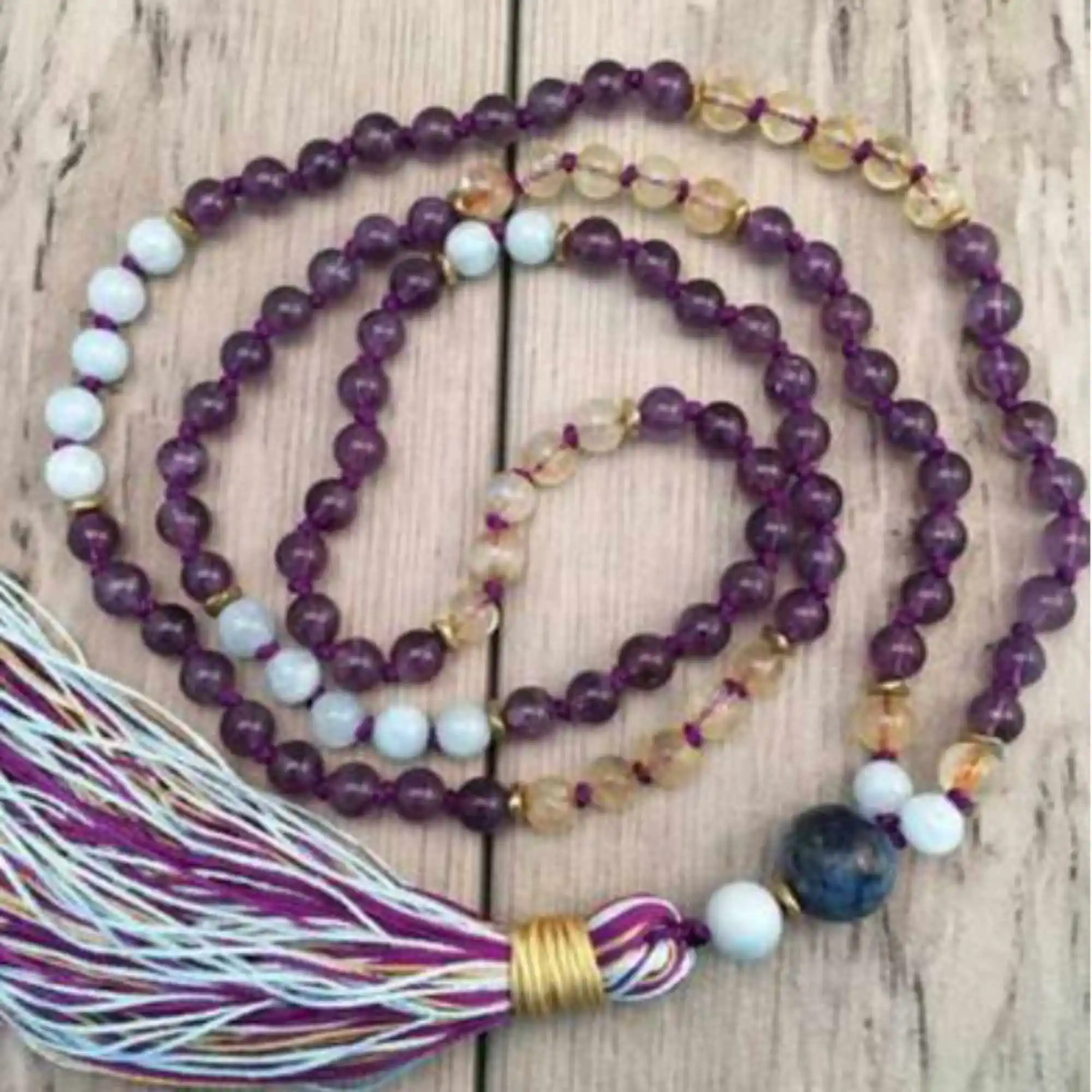 

6mm Natural 108 Amethyst topaz aquamarine beads necklace Health Prayer Men's accessory Bohemian Trendy Mala Yoga