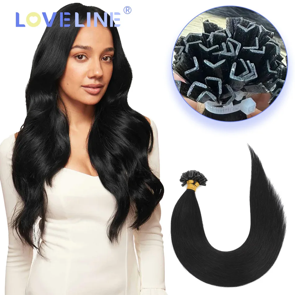 LOVELINE V Tip Hair Extensions Hot Fusion Human Hair 12-24"  Pre Bonded Natural Remy Virgin Hair Italian Keratin Glue K Y Tips