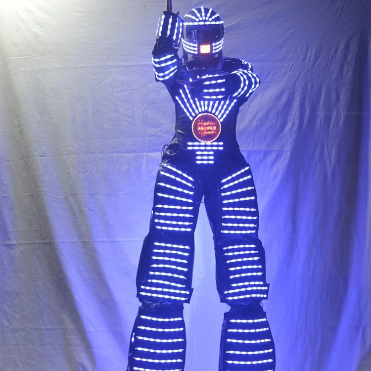 LED Luminous Robot CostumeParty Traje Led Robot Costume Clothes Stilts Walker Costume Disfraces Halloween  Suit Costume H
