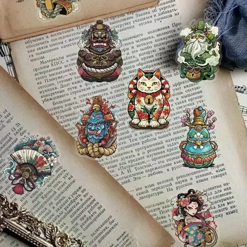 สติกเกอร์ลายสักญี่ปุ่นแบบใส 50 ชิ้น สติกเกอร์ลายสักสไตล์เรโทรสำหรับตกแต่งสมุดภาพ กระเป๋าเดินทาง โทรศัพท์ กีตาร์ ของเล่น DIY