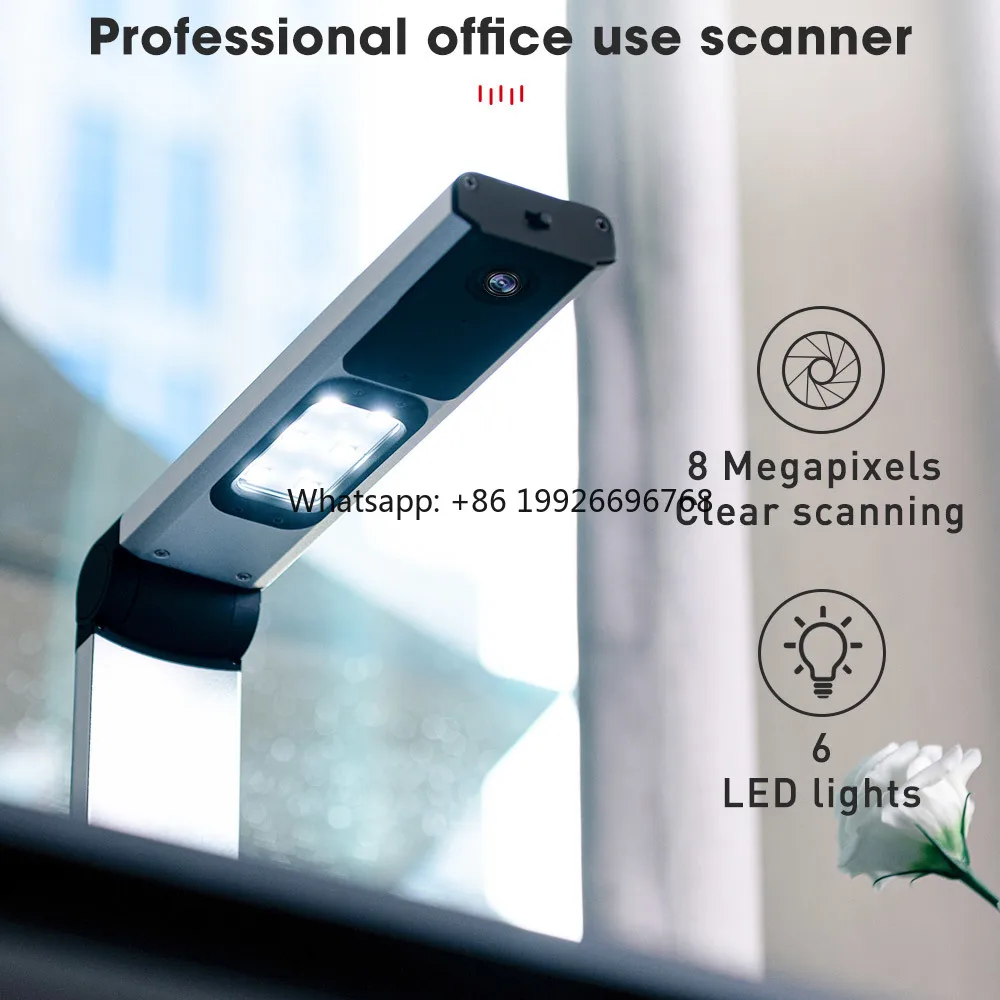 

8-Megapixel A4 Document Scanner Mobile OCR 180 Languages Portable Photo Book 24-bit LED Light Source for Office School factory