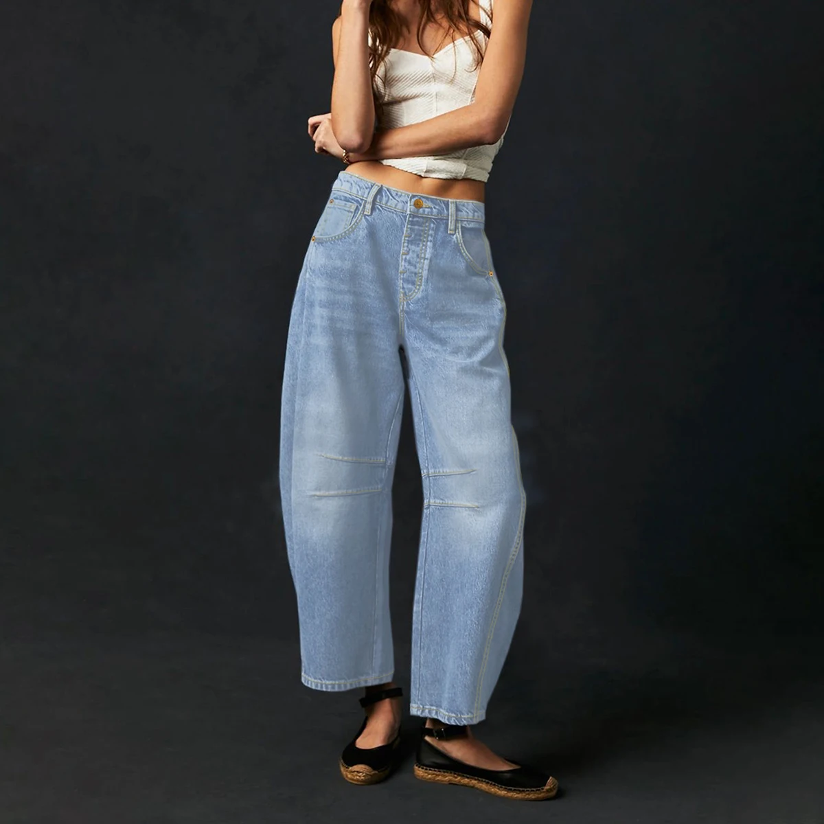 

American style casual lazy banana pants, sickle pants, loose design, denim cropped pants for women jeans