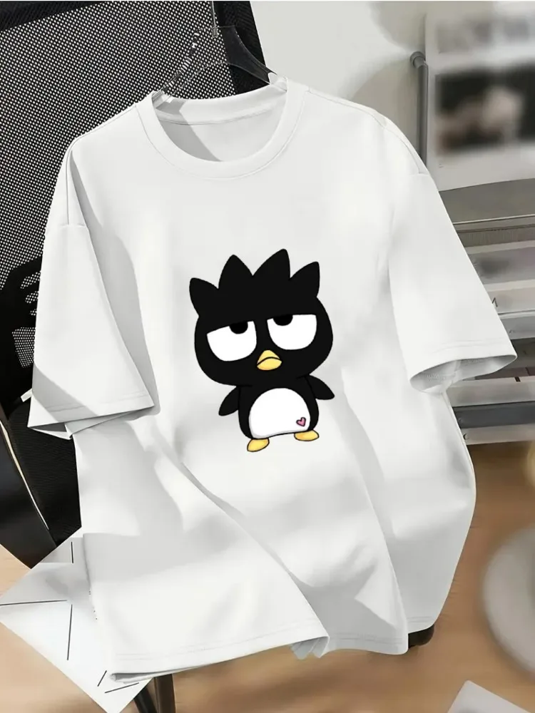 Sanrio personnage imprimé à manches courtes femmes col rond T-Shirt Sanrio personnage imprimé épaule tombante T-Shirt chemise en coton grande taille