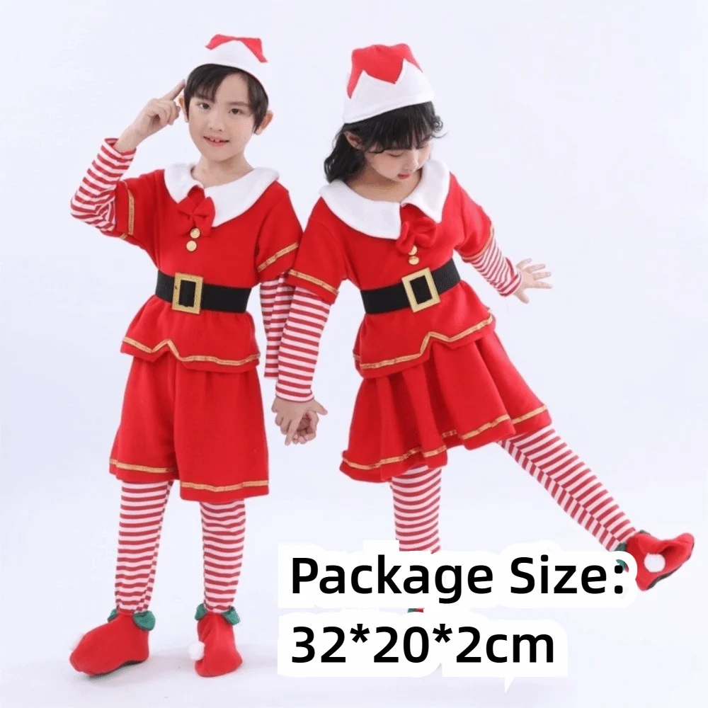 Menino menina conjunto completo traje de natal arco confortável elfo cosplay vermelho role play outfit festa de natal