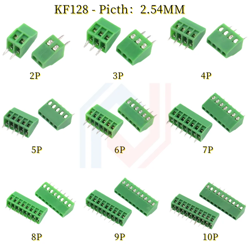 KF120/KF128 2.54mm/3.81mm/5.08mm Pitch 2P/3P/4P Straight Pin Pcb Screw Terminal Block Connector 2/3/4/5/6/8/10Pin