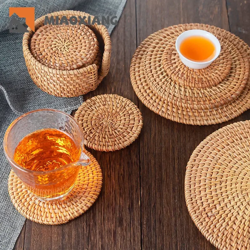 Vietnamese Rattan Cup Mat Tea Table Ceremony Heat Insulation Mat Desk Anti-slip Teapot Bowl Mat Pot Tea Tray Cup Tray Bambus