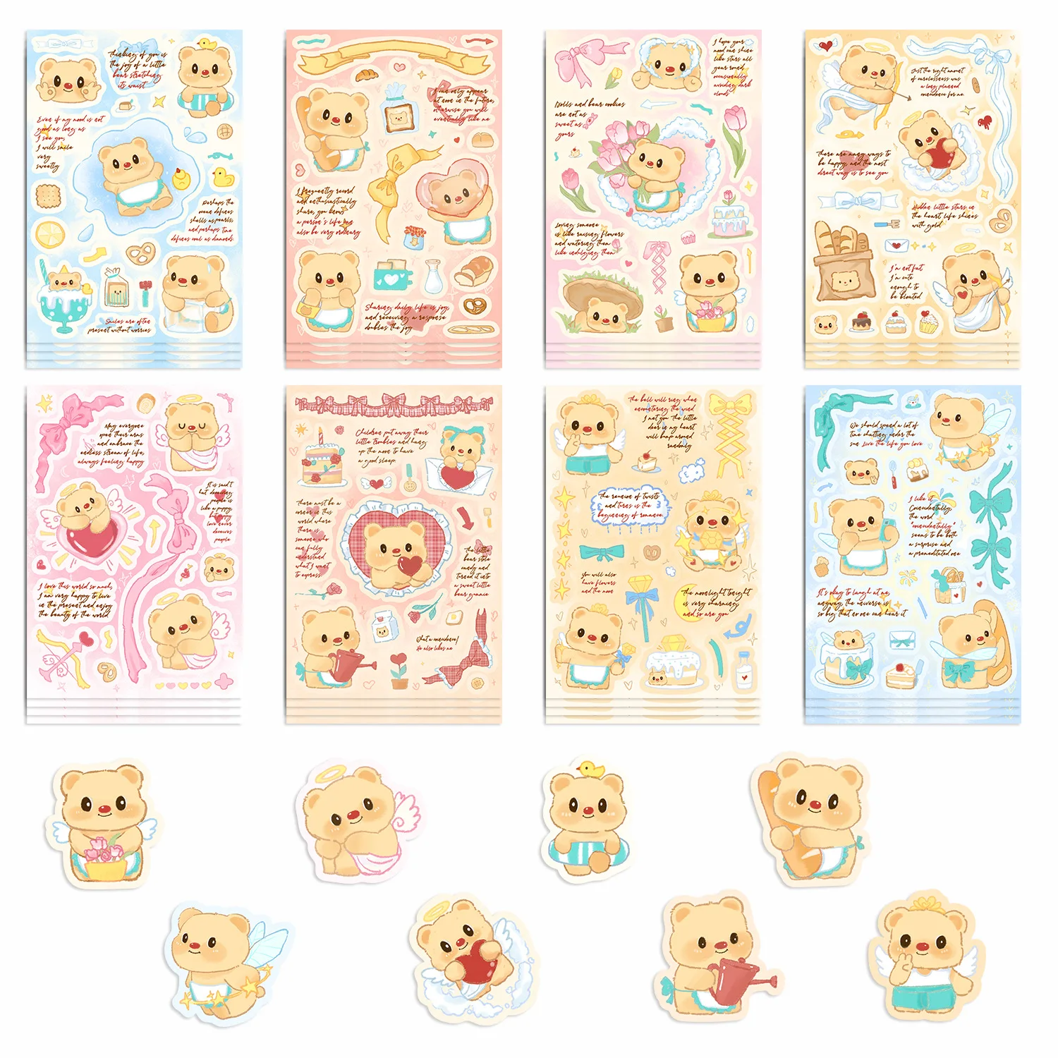 8/16 Uds INS estilo mantequilla oso rompecabezas pegatinas impermeable diario cuaderno papelería suministros escolares DIY pegatinas decorativas