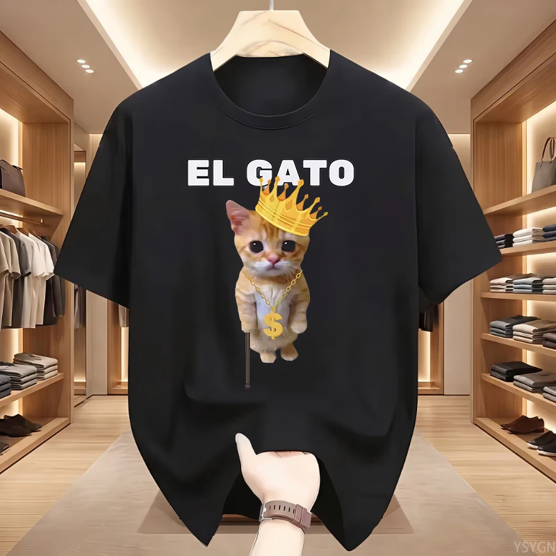 Camiseta de Moda Oversize de Manga Corta Unisex con Diseño de Gato Llorón Munchkin y Meme 'El Gato Está Llamando'