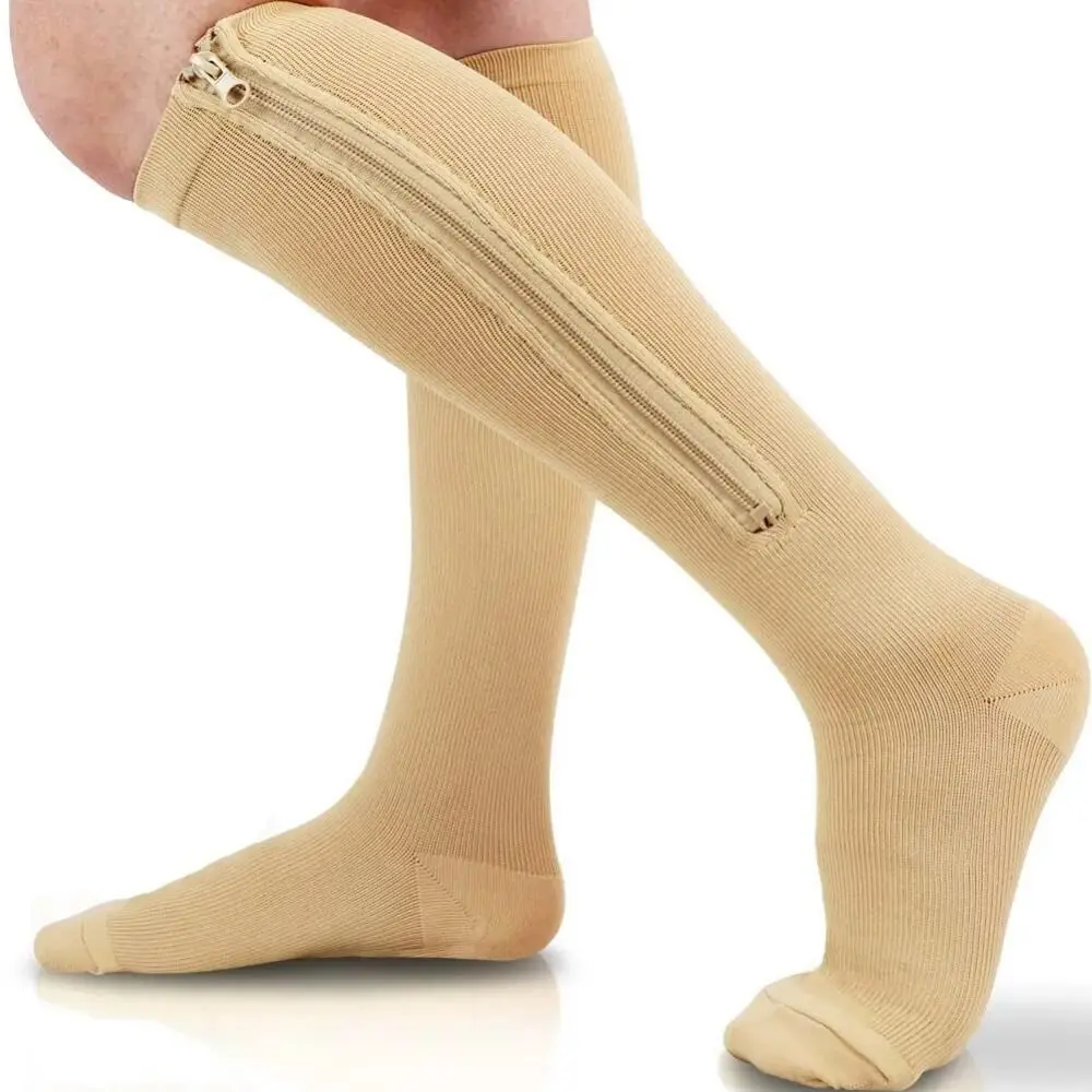 Nylon Compression Zipper Socks Stockings Closed Toe Varicose Veins Socks Colour of Skin Calf Stretch Socks