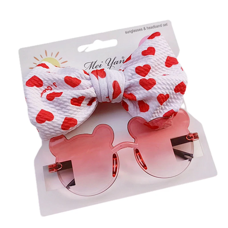 Gafas de sol con estampado de frutas para niños, conjunto de diadema, gradiente, sin marco, oso de dibujos animados, Marco Siamés