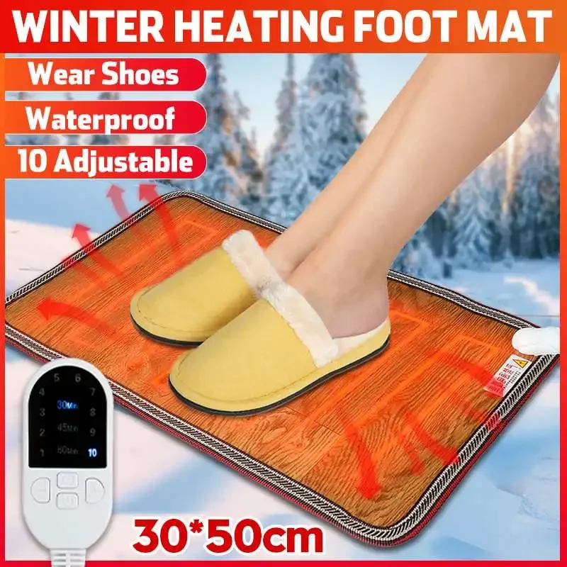 10 Gear Adjustable Leather Heating Foot Mat Warmer Electric Heating Pad Waterproof Feet Leg Warmer Carpet Thermostat Warming Mat