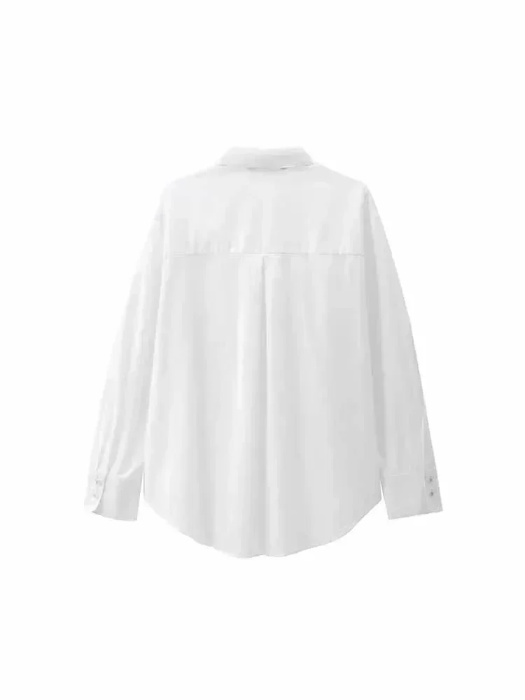 Camicia da donna in popeline monopetto allentata con decorazione floreale a trama di nuova moda Camicia da donna a maniche lunghe con risvolto retrò Top chic