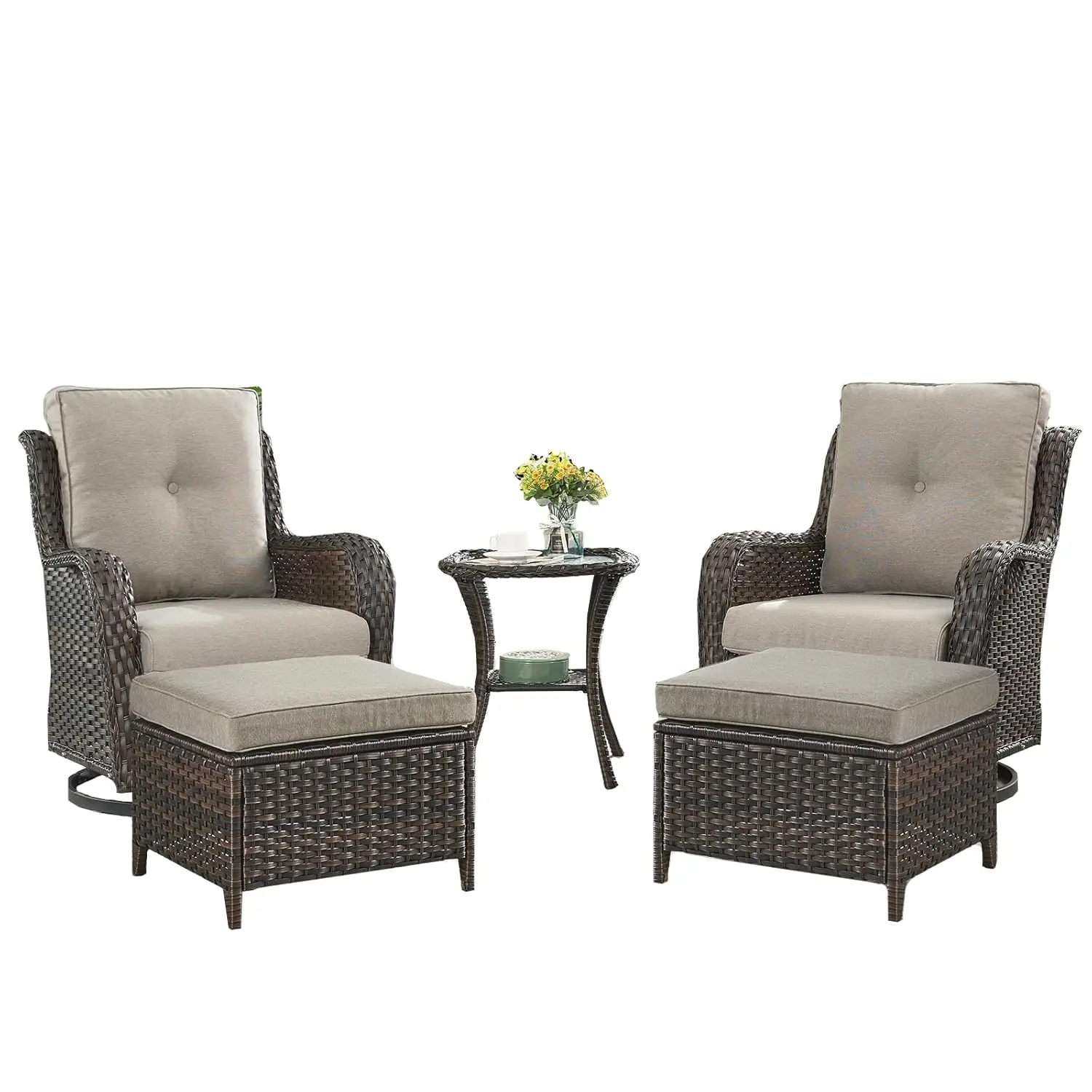 

Плетеная мебель для патио - комплект из 5 предметов из ротанга для улицы, секционный набор для отдыха с 2 вращающимися креслами-качалками, 2, на заказ