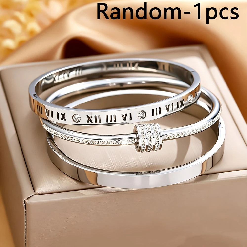 1 Random Stainless Steel Women's Bracelet, Waterproof Bracelet, Suitable for Layering and Various Occasions, Exquisite Wearable Gift, Ideal for Festivals, Parties, and Banquets, Stackable Bracelets