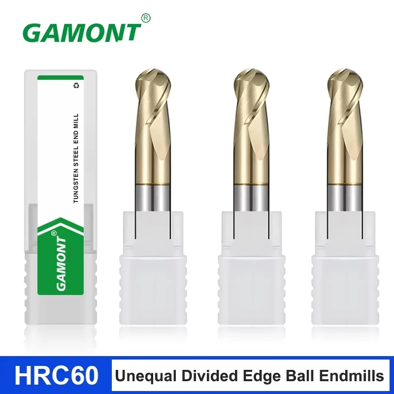 

GAOMNT 2-Flute Tungsten Steel Carbide Milling Cutter Titanium Alloy Unequal Divided Edge Ball Nose Endmills CNC Machining Center