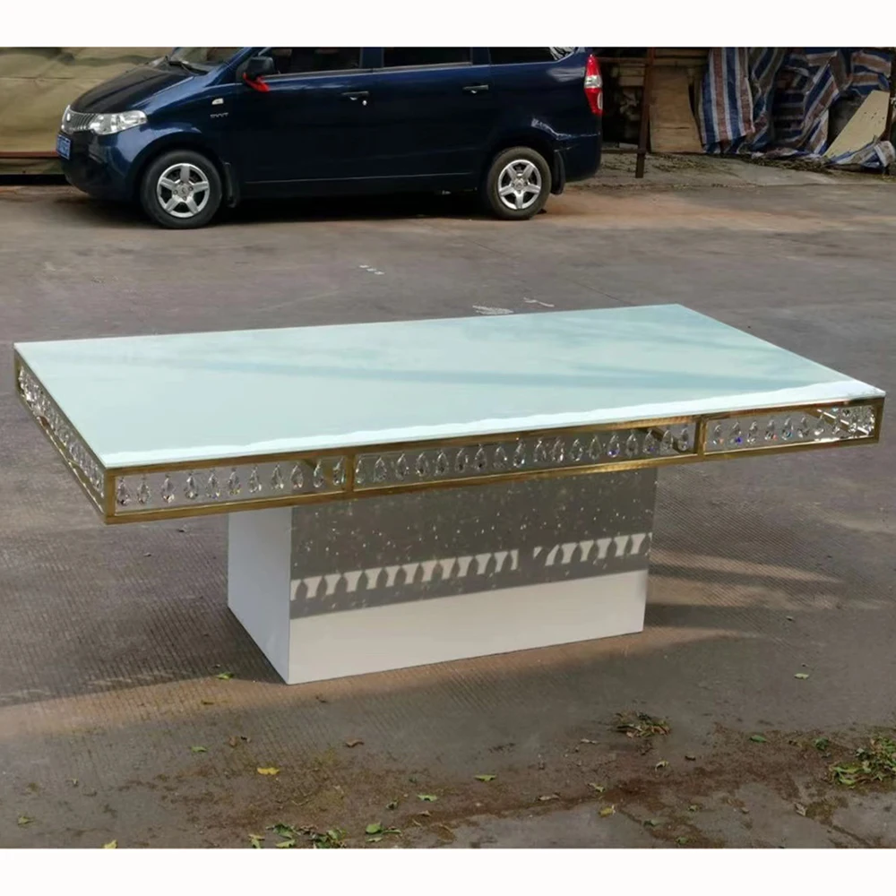 Luxury Acrylic Rectangle Dinning Table With Crystal Beads For Wedding Events Supplies