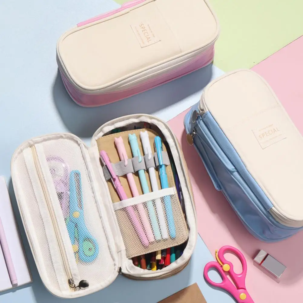 Feder mäppchen Schreibwaren Tasche Doppels chicht versenkbare glatte Reiß verschluss Leinwand Bleistift beutel Stift Aufbewahrung behälter Schul bedarf