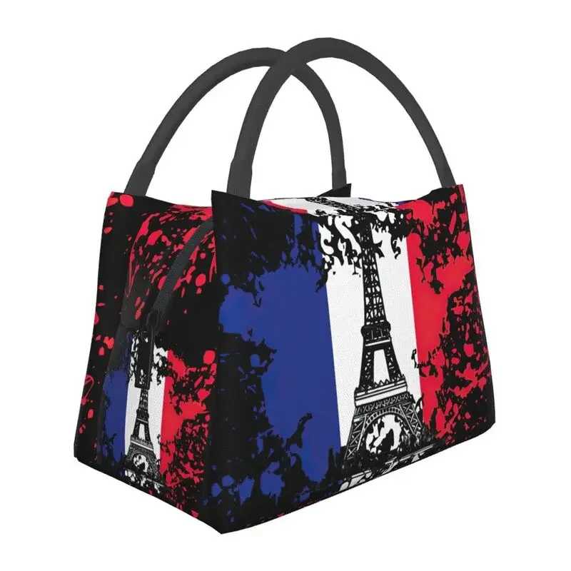 

Eiffel Tower France Flag Insulated Lunch Bag for Outdoor Picnic French Pride Resuable Cooler Thermal Bento Box Women