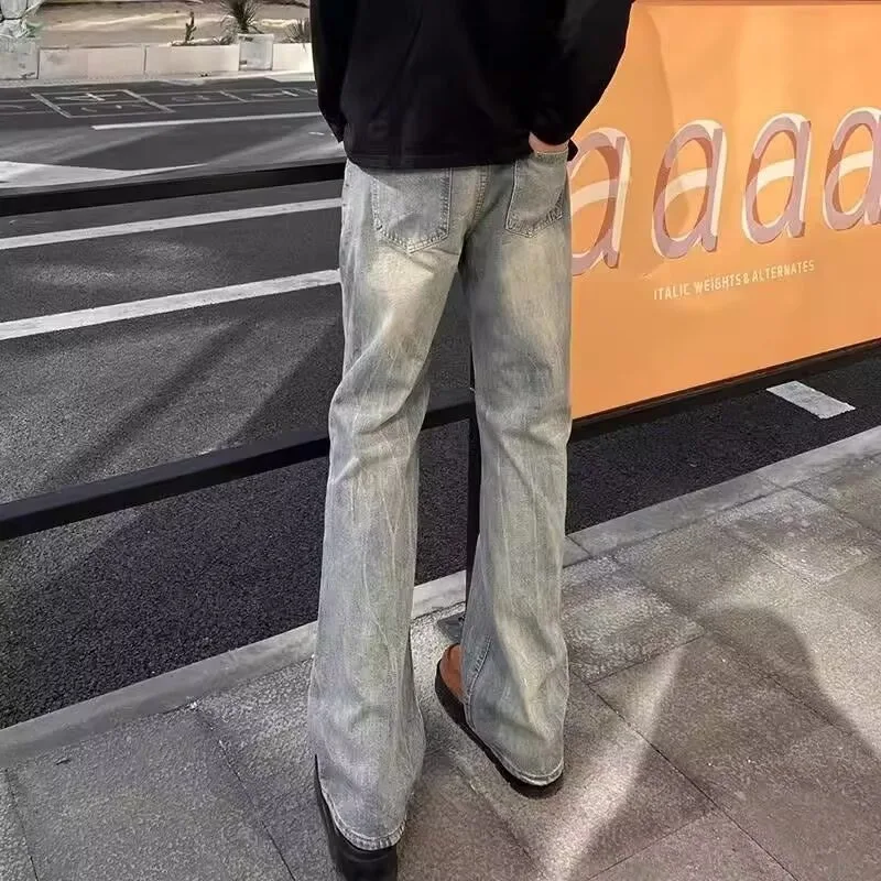 جينز صغير الطراز للرجال في الربيع والخريف، سراويل أمريكية عصرية عالية الشارع، سراويل ضيقة ذات قصة ضيقة مستقيمة الساق