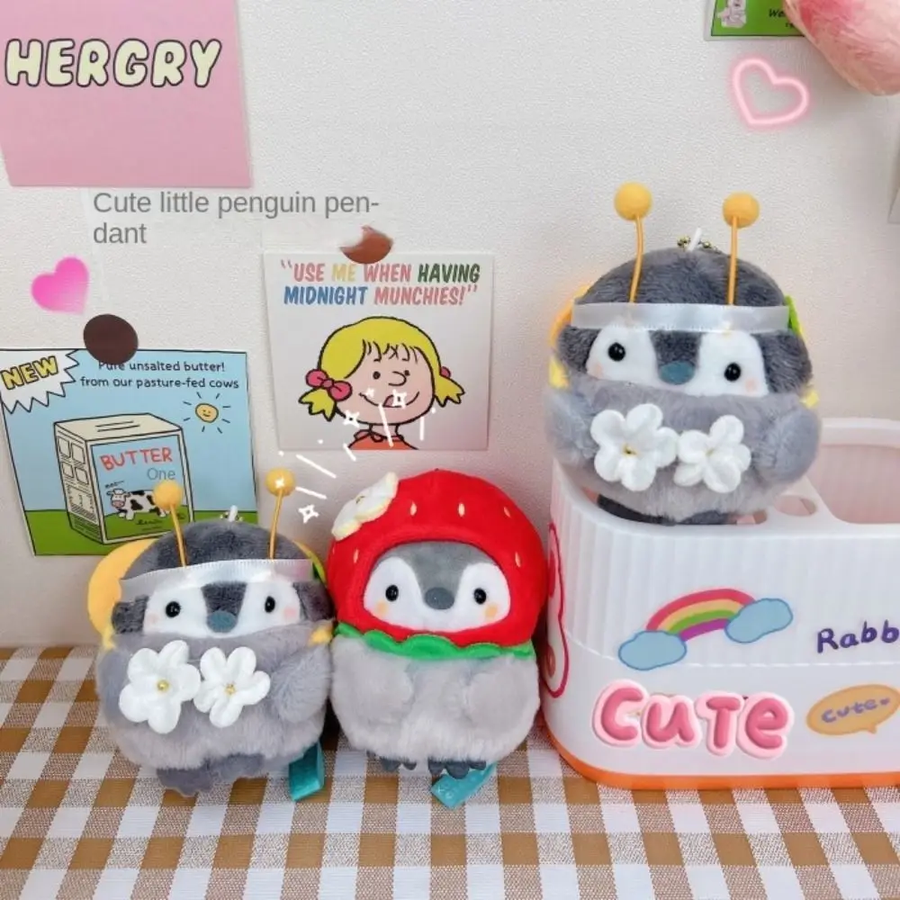 Lindo llavero de pingüino de dibujos animados Lucky Koi pequeño pato Animal pingüino juguetes de peluche pan abeja adorable pingüino colgante pareja