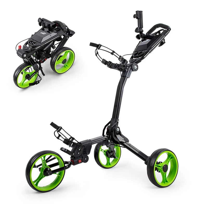 PLAYEAGLE 3 Wheels Golf Trolley Pull Push Cart With Umbrella Holder Foldable Aluminum Alloy Lightweight Golf Bag Cart
