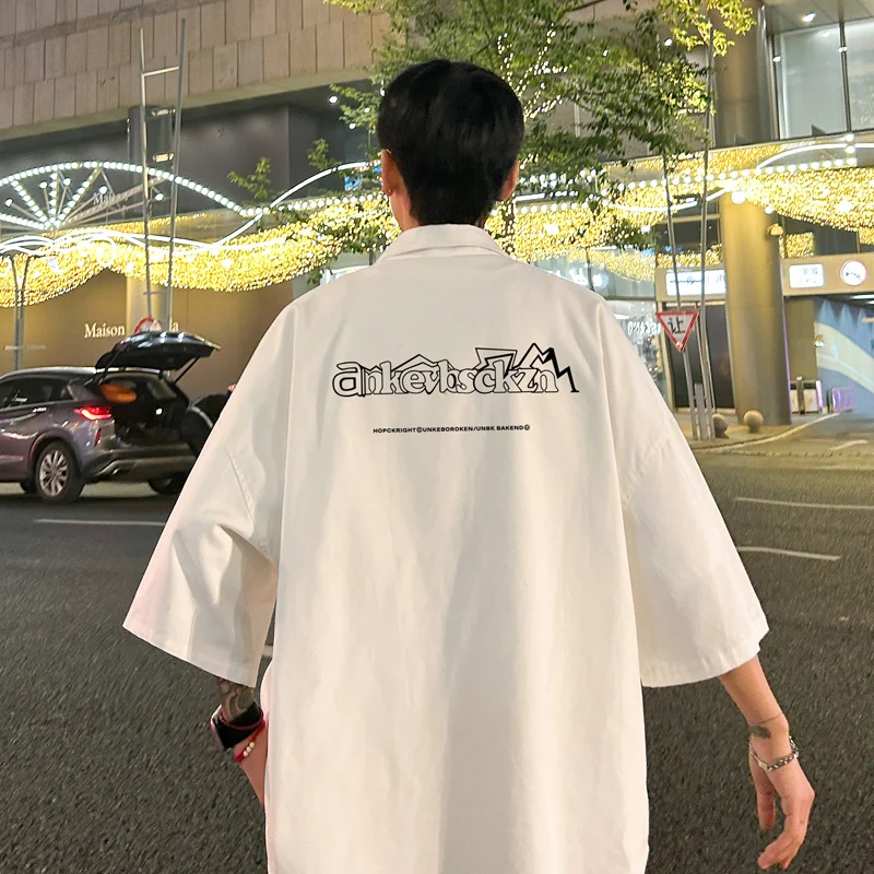 

Men's Oversized Shirts 5XL Letter Print Mens Blouse White Fashion Oversize Shirt Casual Wear Summer for Men New Clothing