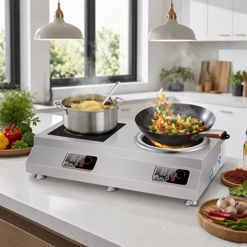 Commercial Dual 5000W Induction Cooktop Heavy Stainless Steel Hot Professional Restaurant Wholesale Bulk OEM Factory