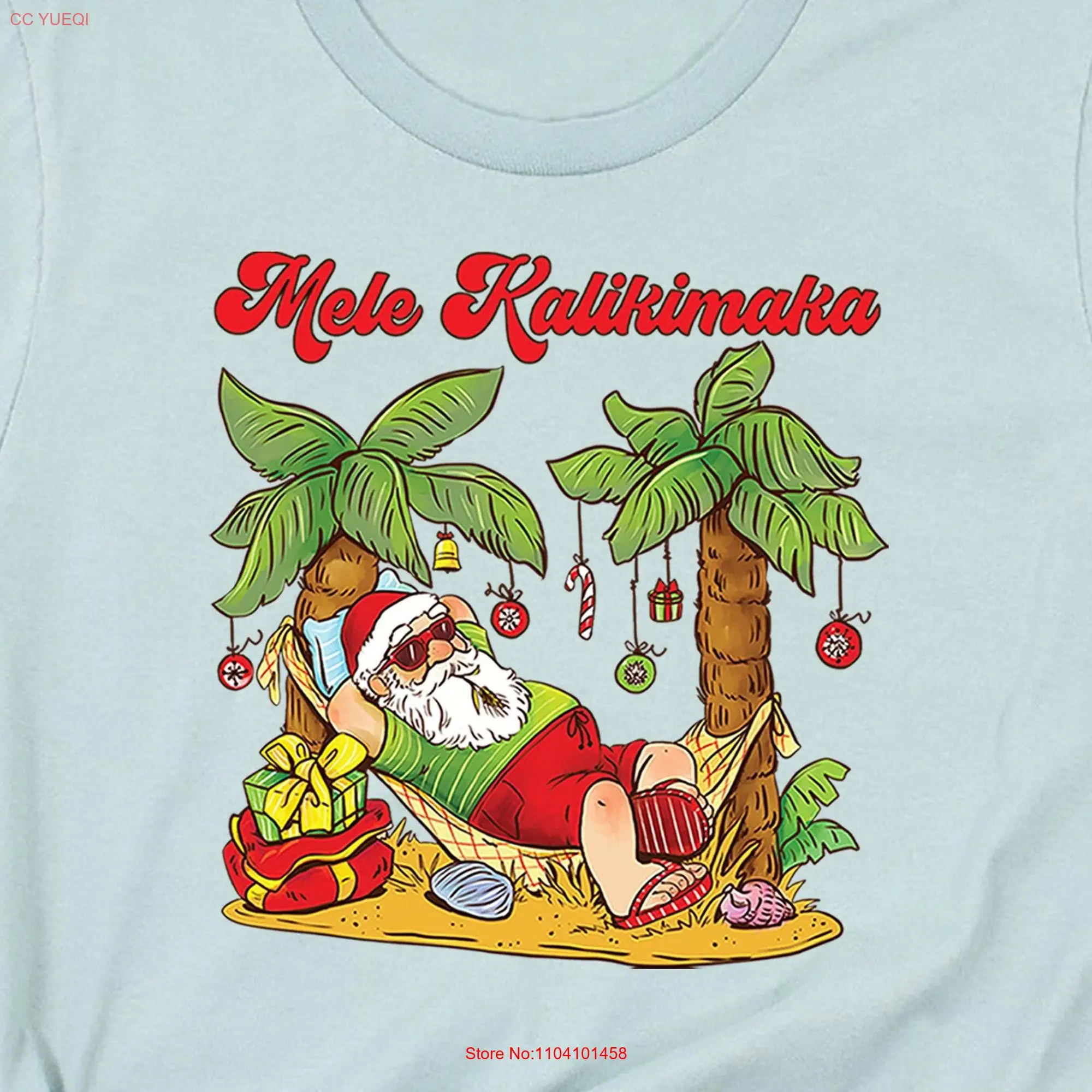 Mele Kalikimaka T Shirt Hawaiian Santa Palm Tree Christmas Tropical Hawaii Beach Party tee long or short sleeves