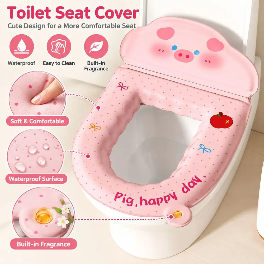 Cartoon Animal Toilet Seat Cushion Washable With Backrest Toilet Lid Cover Waterproof Aromatherapy Toilet Seat Pad Bathroom