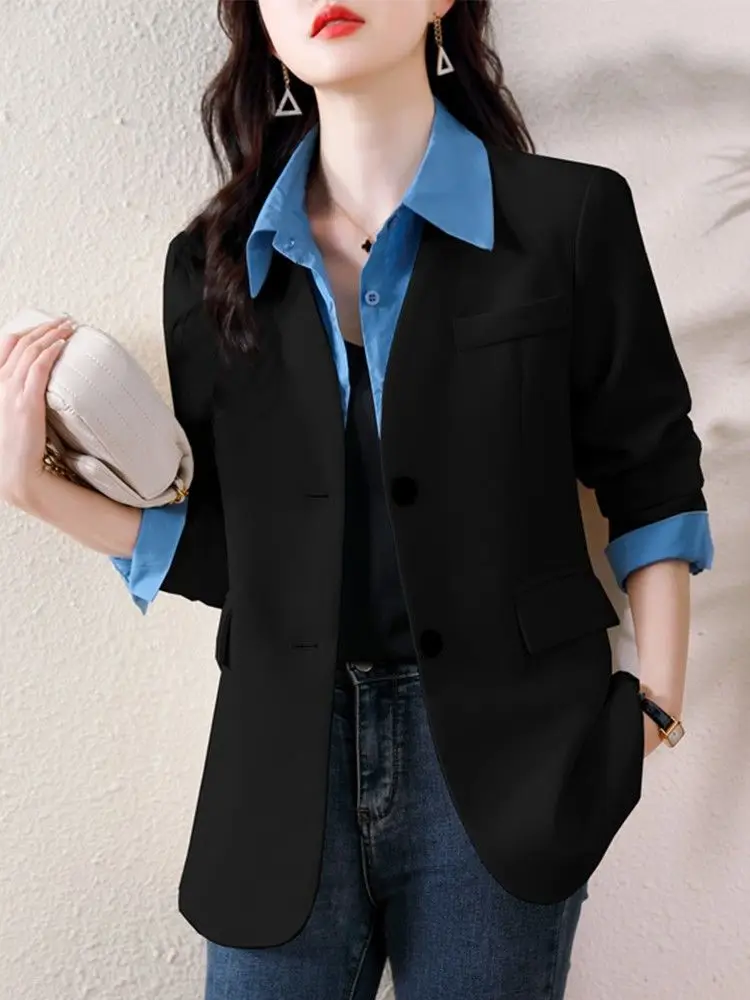 

Casual Women's Suit Jaet Fake Two-Piece Spring 2026 Korean Sle Small Design Sense Personali Long Sve Loose Fit