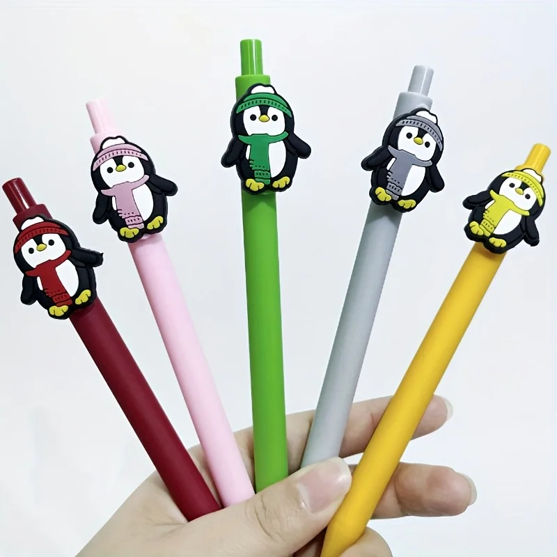 5pcs/10pcs Penguin themed Surface mount Pen Creative Multi color Penguin Surface mount Ballpoint Pen Student Writing Neutral Pen