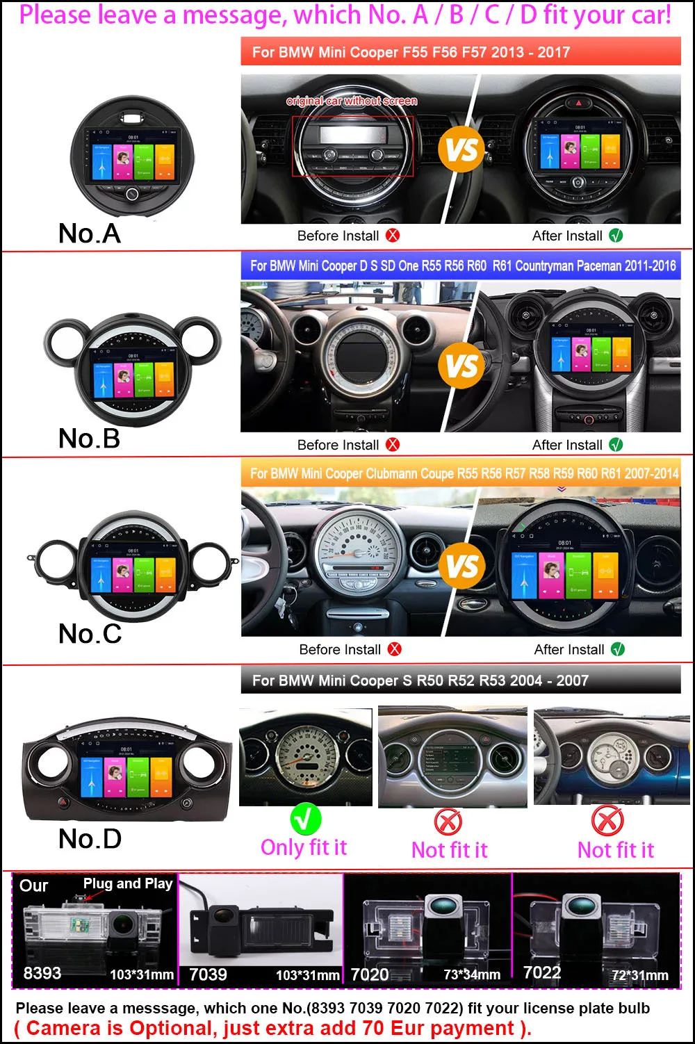 Android 9” car radio with carplay GPS Navigation for BMW Mini Cooper Clubmann Coupe F55 F56 F57 R55 R53 R60 R61 R57 R58 R59 R50