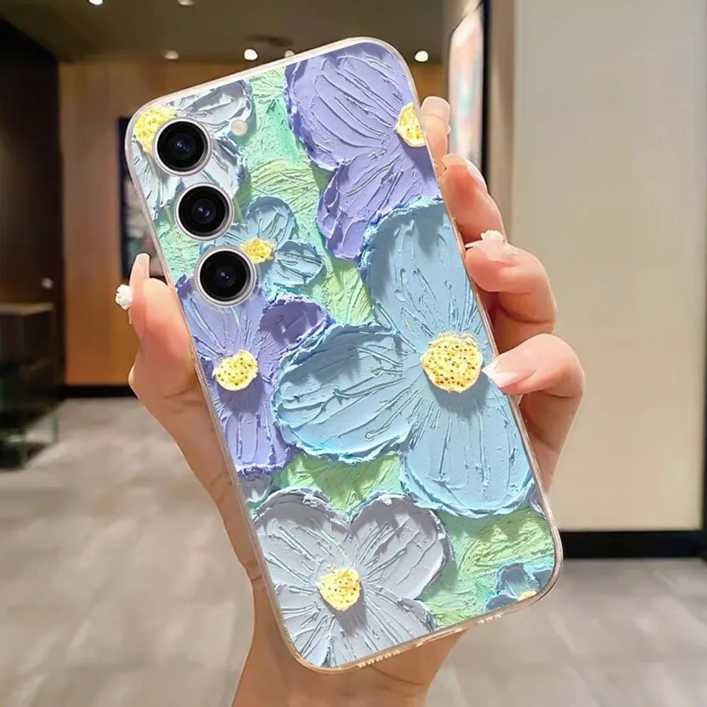 Retro Oil Painting Flowers  Phone Case For Samsung A13,70,52,51,40,31,50,20,21S,12,10,Note20 Ultra,Soft Transparent Case