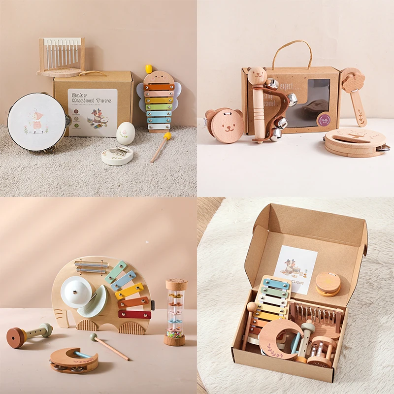 ชุดเครื่องดนตรี 1 ชุด พร้อมกล่องของขวัญ ของเล่นดนตรีสำหรับเด็กเล็ก ของเล่นดนตรีไม้มอนเตสซอรี่ ของเล่นเสริมพัฒนาการเด็กเล็ก 0-12 เดือน