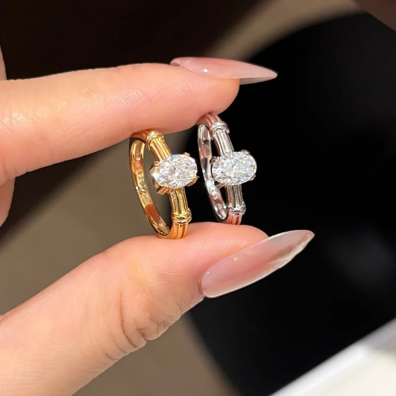 

Apaison Luxury 1 Carat 5x7mm Sparkling Moissanite Women Wedding Ring - Engagement Anniversary Gold Plated Jewelry Gift