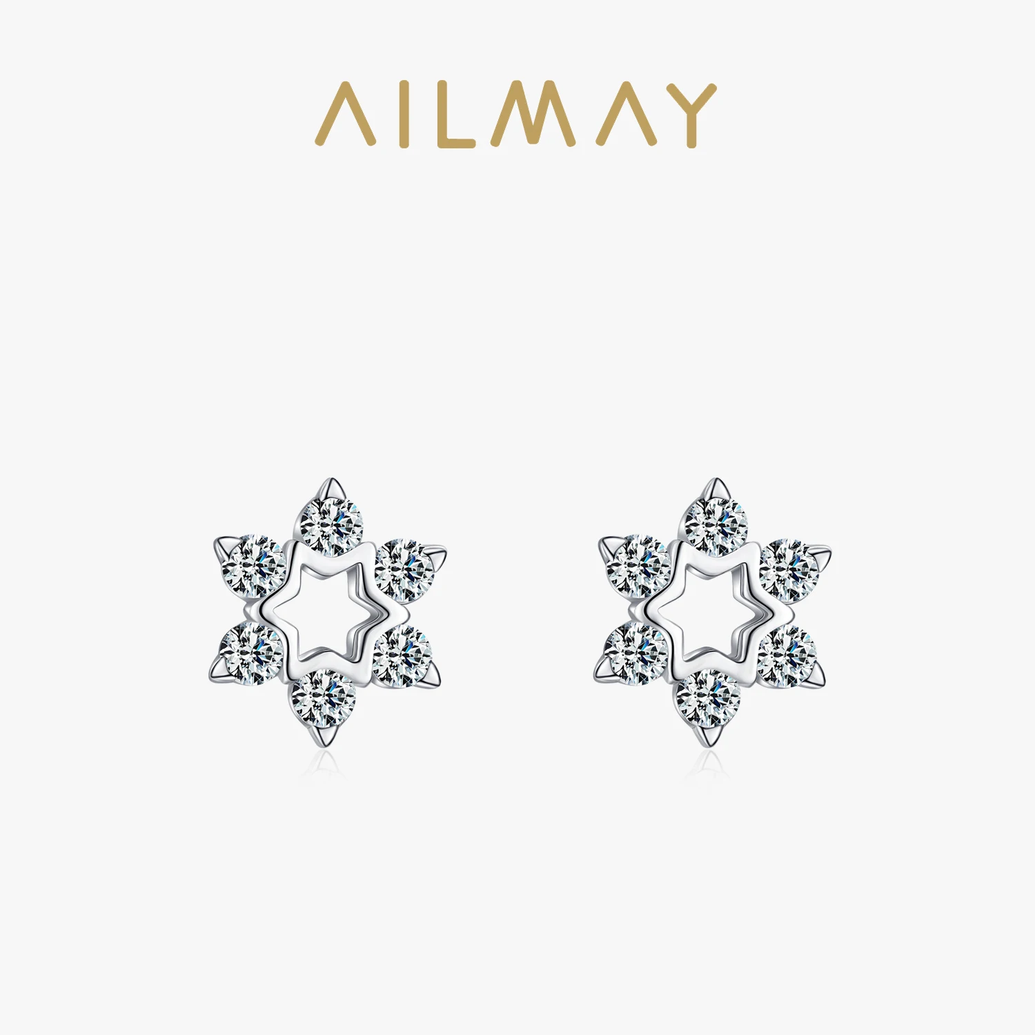 Ailmay 100% 925 Sterling Silver Sparkling Stars Clear CZ Stud Earrings For Women Luxury Brand Jewelry Romantic Anniversary Gift