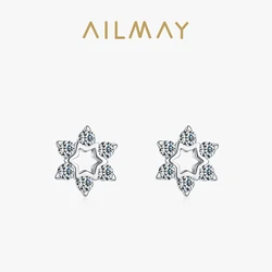 Ailmay 100% 925 Sterling Silver Sparkling Stars Clear CZ Stud Earrings For Women Luxury Brand Jewelry Romantic Anniversary Gift