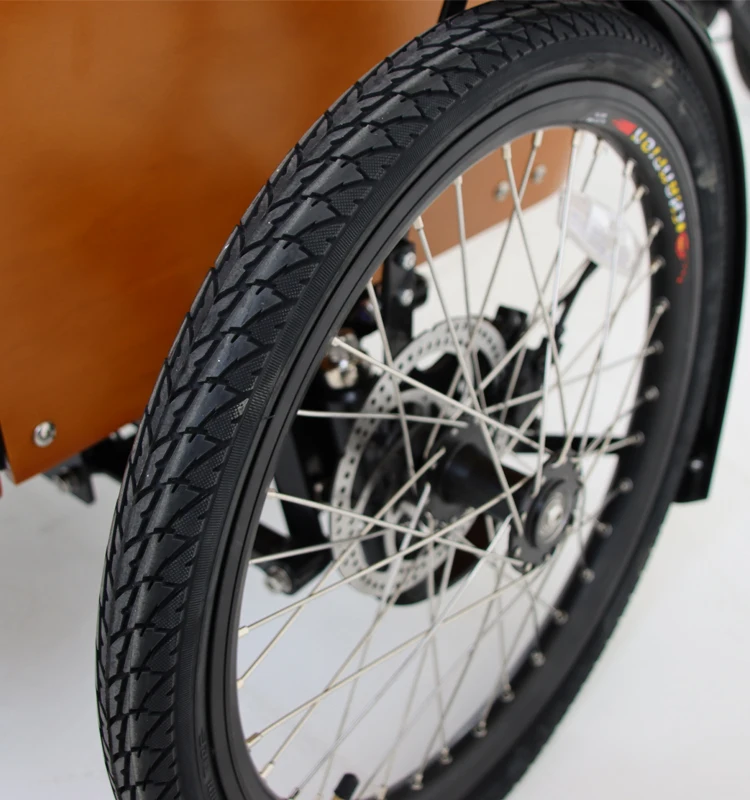 دراجة ثلاثية العجلات مع دراجة ثلاثية العجلات للشحن للبيع أمام صندوق البضائع، إصدارات كهربائية ودليلية لدراجة البضائع