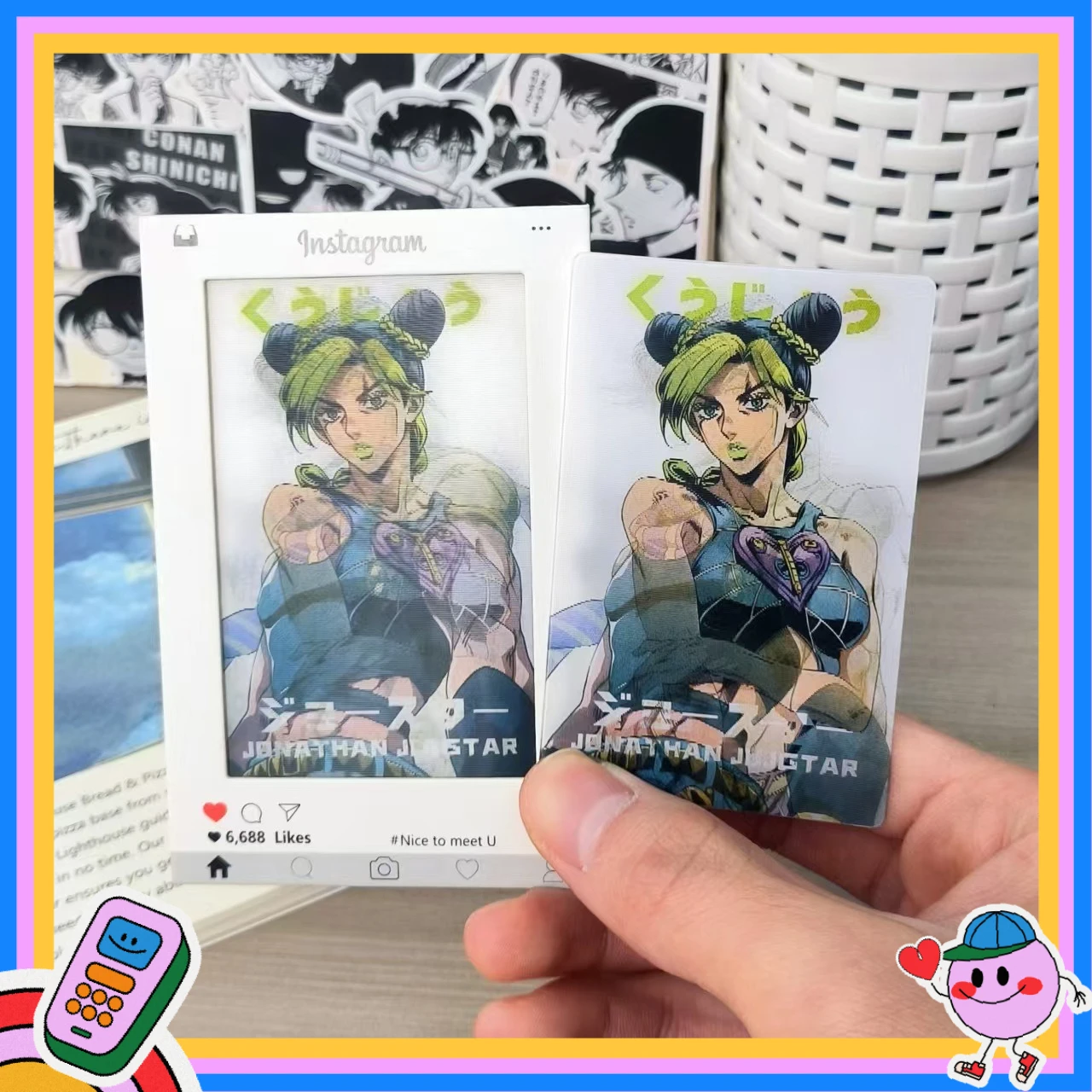 Bizarre Adventure Lenticular Card Jotaro Kujo & Jolyne Cujoh Keychain Backpack Pendant Niche Birthday Christmas Gift for Friends