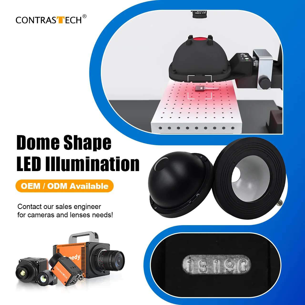 Flash Industrial Dome Light for Machine Vision Uniform Diffuse LED Illumination for Metal PCB Inspection Anti Glare Lighting