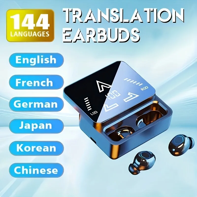 M48Pro Language Translator Earbuds Smart 144 Languages High Accuracy Wireless Bluetooth Two Way Translator Device