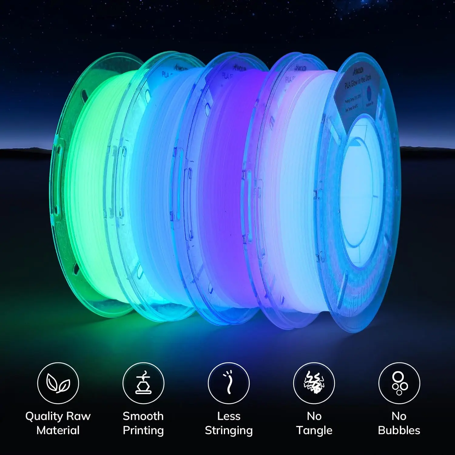 Glow in Dark PLA 3D Printer Filament 1.75mm 1KG Luminous Eco Friendly Plastic Low Shrinkage Material For FDM 3D Printer DIY Nigh